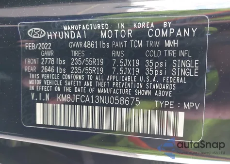 2022 Hyundai Tucson Hybrid Sel Convenience z USA, uszkodzony, nr VIN KM8JFCA13NU058675